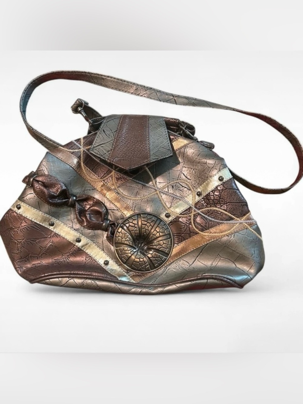 vintage 80s glam faux leather patchwork handbag
